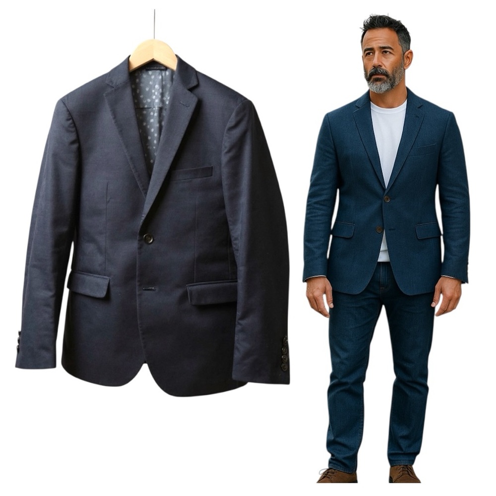 Frank and Oak Navy Corduroy Sport Blazer Laurier Fit Jacket‎ Size 38 Office Fall